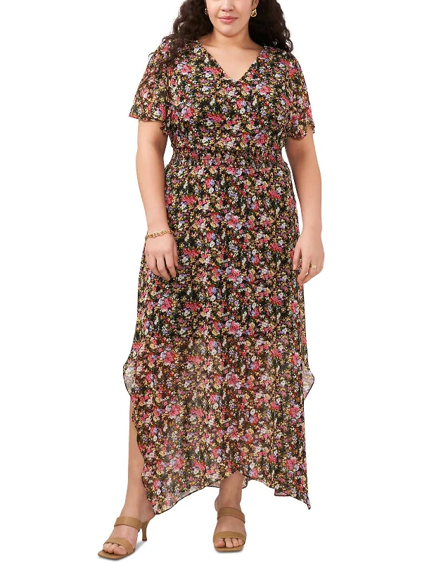 Your Discount is Waiting!Plus Womens Chiffon Floral Print Maxi Dress