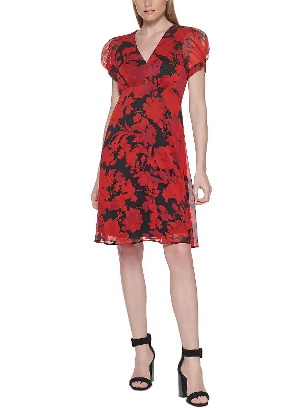Flash Deals – Act Quickly!Plus Womens Floral Print Evening Wear Mini Dress