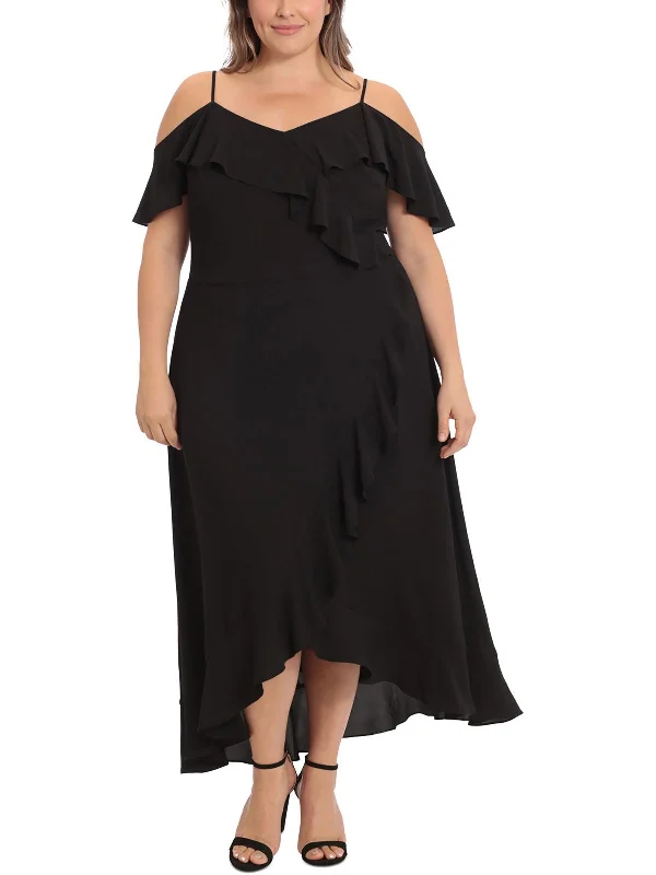 Best Deals Just for You!Plus Womens Ruffled Cold Shoulder Maxi Dress