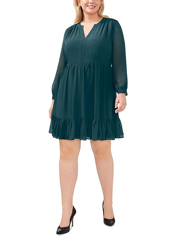 Best Price of the Season!Plus Womens Split Neck Above Knee Mini Dress