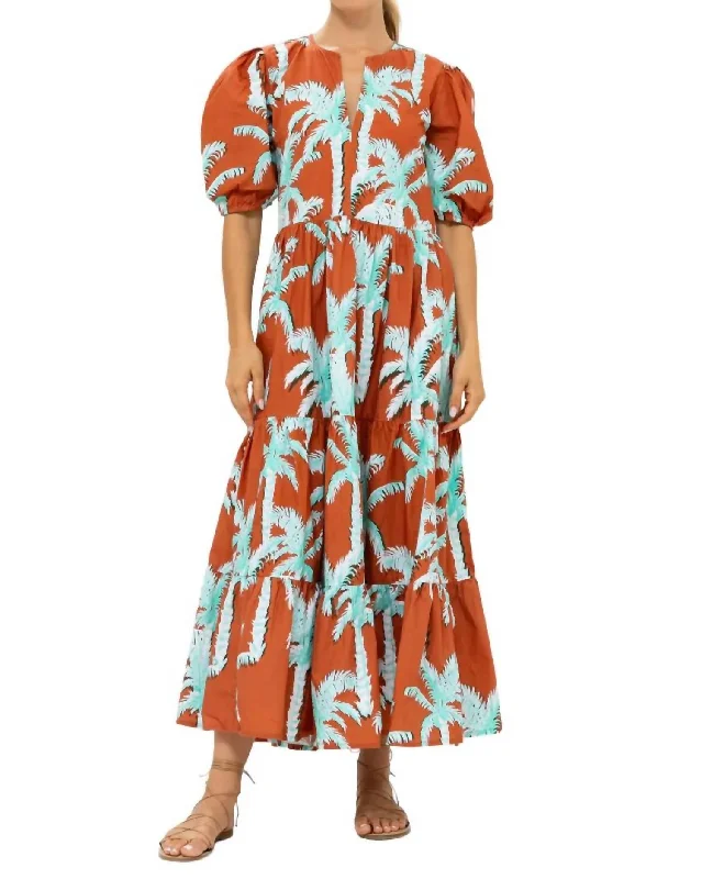 Price Drop Alert!Puff Sleeve Maxi Dress In Cartagena Brown
