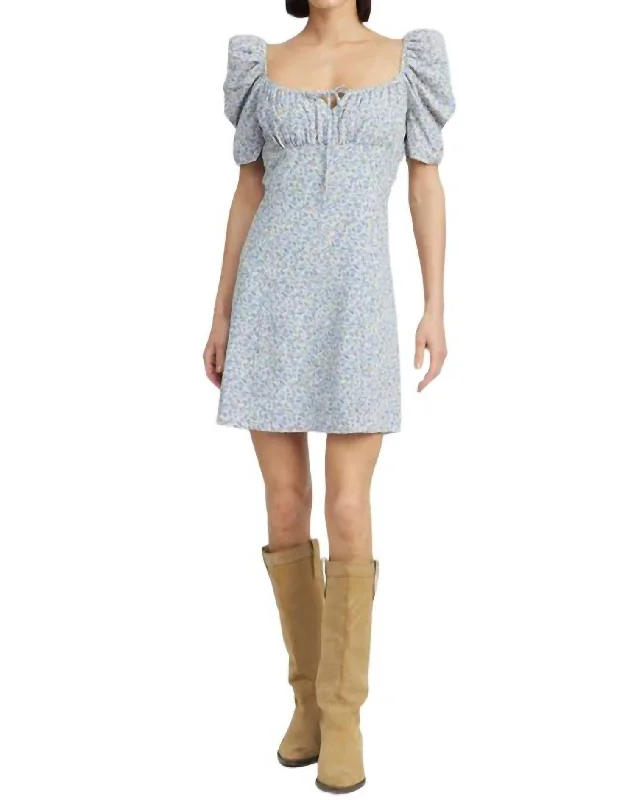 The Sale You’ve Been Waiting For!Puff Sleeves Mini Dress In Blue Floral