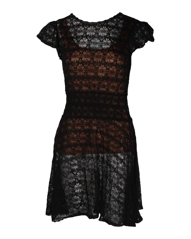 Limited Time Offer!Red Valentino Knit Mini Dress in Black Cotton