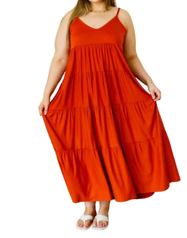 Get Ready to Save!Romance At Sunset Tiered Maxi Dress In Rust