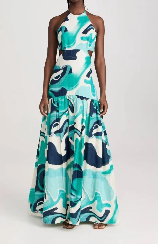 Your Chance to Save is Now!Rosalia Maxi Dress In Turquoise Marble