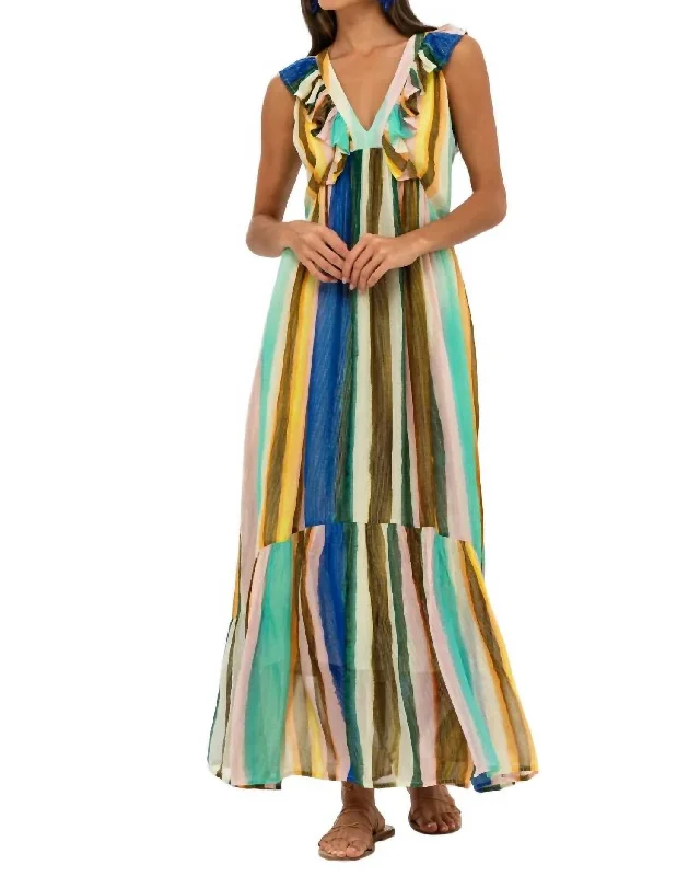 Today Only – Don’t Miss It!Ruffle V-Neck Maxi Dress In Zanzibar Multi