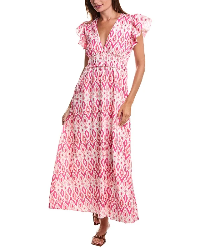 Best Offers of the Month!Sail to Sable V-Neck Flutter Sleeve Linen-Blend Maxi Dress