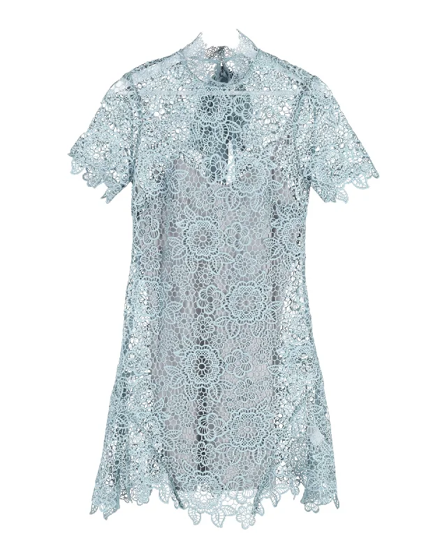 Hottest Discounts of the Year!Self-Portrait Lace Mini Dress in Light Blue Polyester