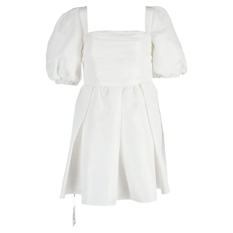 Bigger Savings, Better Shopping!Self-Portrait Puff Sleeve Mini Dress in White Cotton