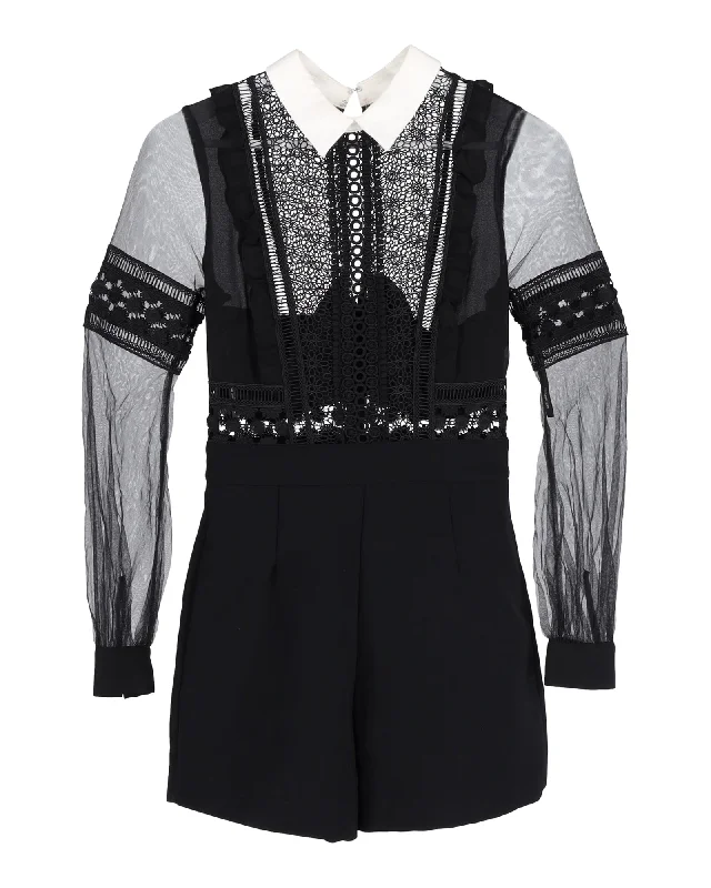 Best Offers of the Month!Self-Portrait Sheer Sleeve Mini Dress in Black Polyester