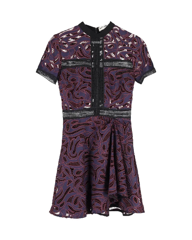 Your Chance to Save is Now!Self-Portrait Short Sleeve Mini Dress in Purple Polyester