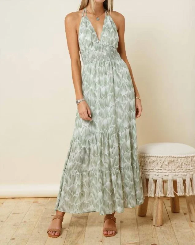 Save Like Never Before!Shannon Halter Maxi Dress In Green