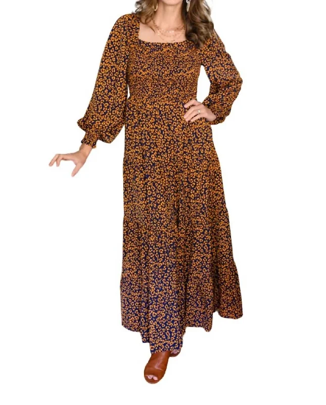 Your Best Deals Are Here!Shirred Square Neck Maxi Dress In Animal Print