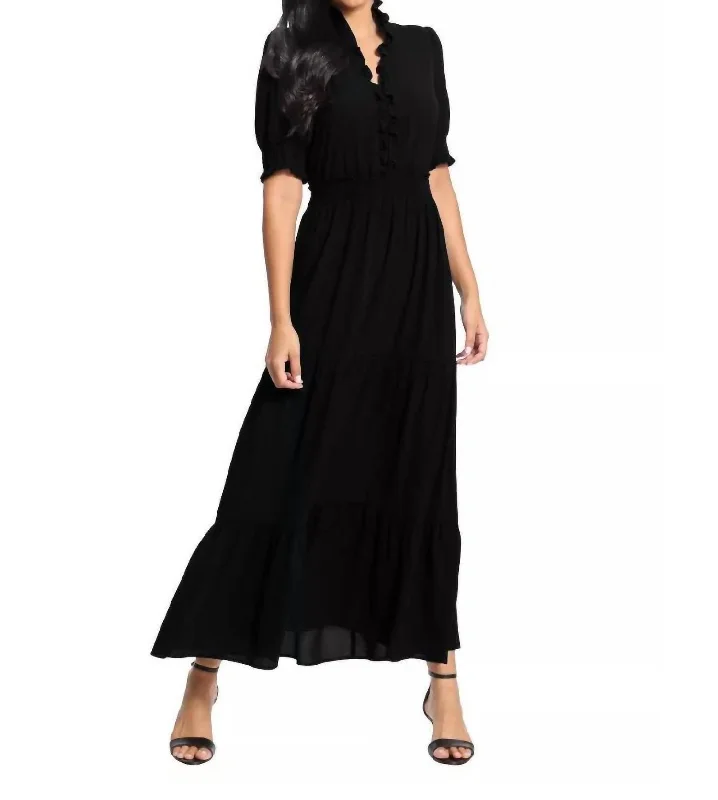 Huge Savings – Act Now!Solid Ruffle Crepe Maxi Dress In Black