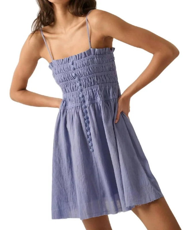 Your Favorite Items on Sale Now!Straight-Neck Gathered-Bodice Mini Dress In Violet Blue