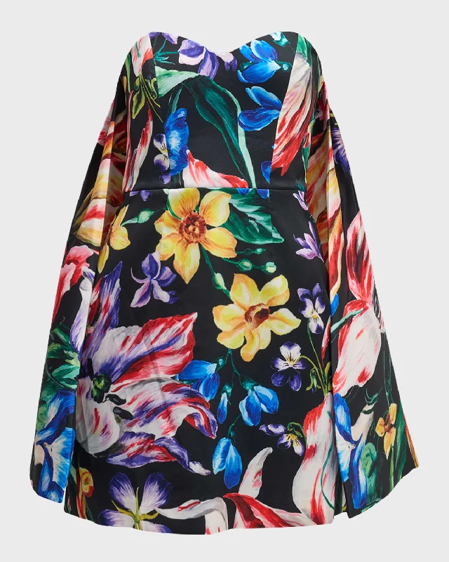 Save Money, Shop Happy!Strapless Floral-Print Cape Mini Dress