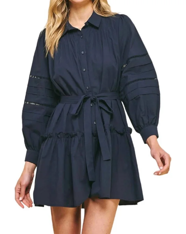 Hot Deals You Can’t Resist!Take A Chance Buttondown Belted Mini Dress In Navy Ink