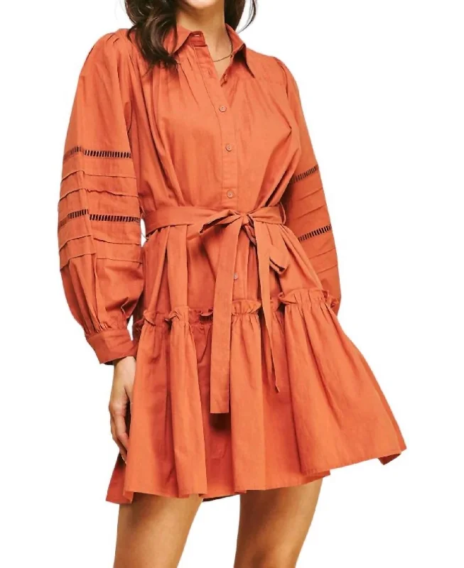 Hurry, Sale Ends Soon!Take A Chance Buttondown Belted Mini Dress In Pumpkin Orange