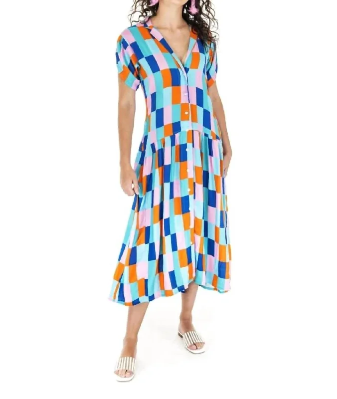 Act Fast – Limited Time Savings!Tetris Maxi Dress In Btu - Blue Turquoise