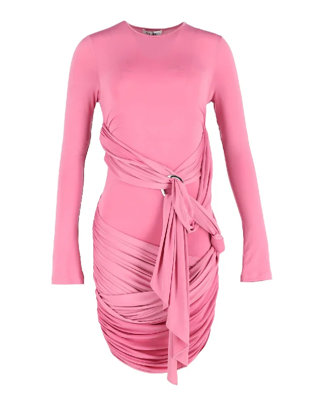 Don’t Wait – Deals Won’t Last!The Attico Draped Long-Sleeve Mini Dress in Pink Polyester