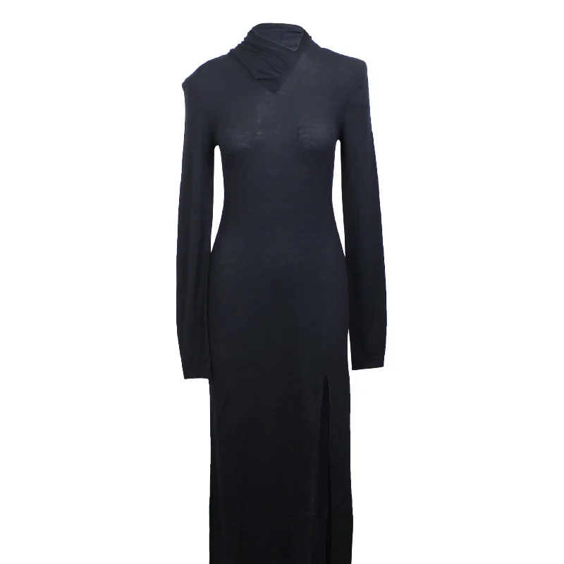 Save Like Never Before!Women's Black Wool Twist Neck Maxi Dress