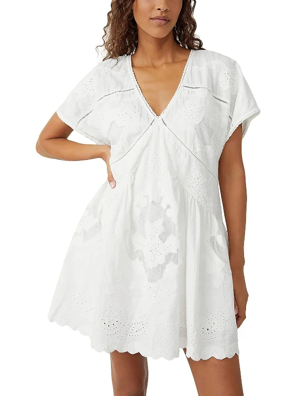 Act Fast – Limited Time Savings!Womens Eyelet V-Neck Mini Dress