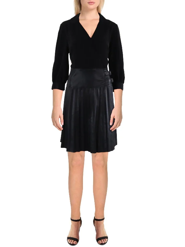 The Best Sale of the Year!Womens Faux Leather Shutter Pleat Mini Dress