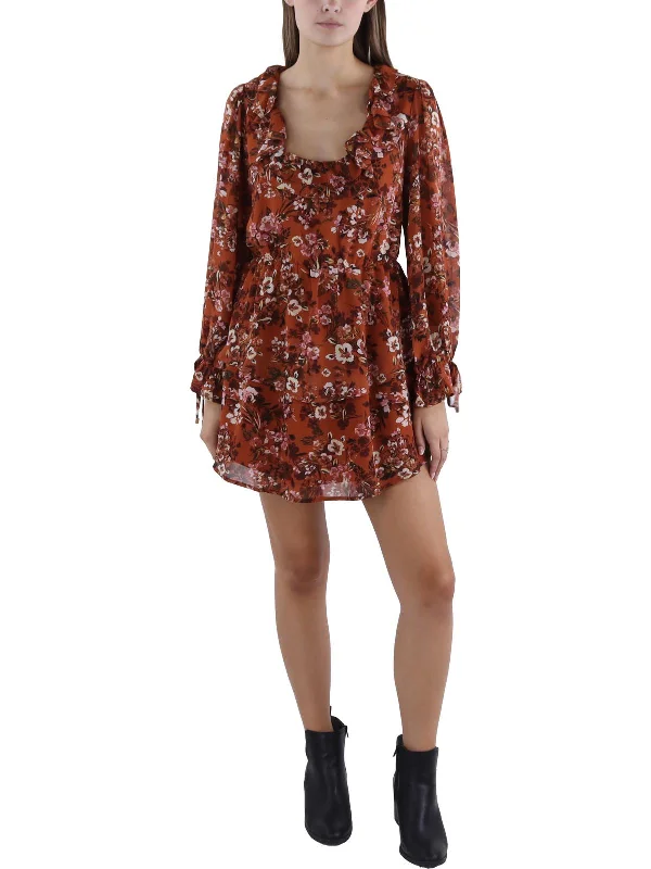 Hot Deals You Can’t Resist!Womens Floral Print Above Knee Mini Dress