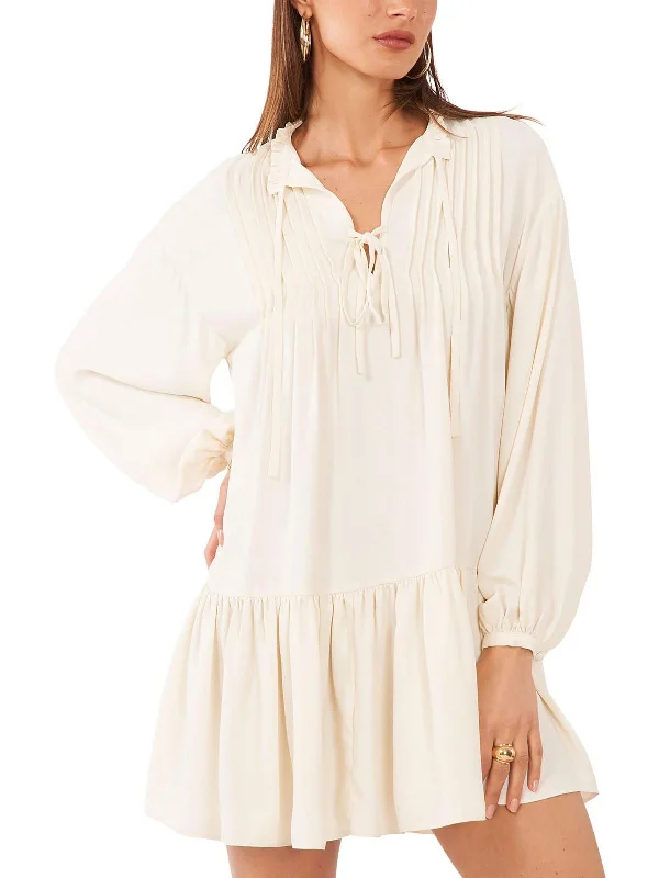 Special Offer – Act Fast!Womens Tie Neck Ruffled Trim Mini Dress