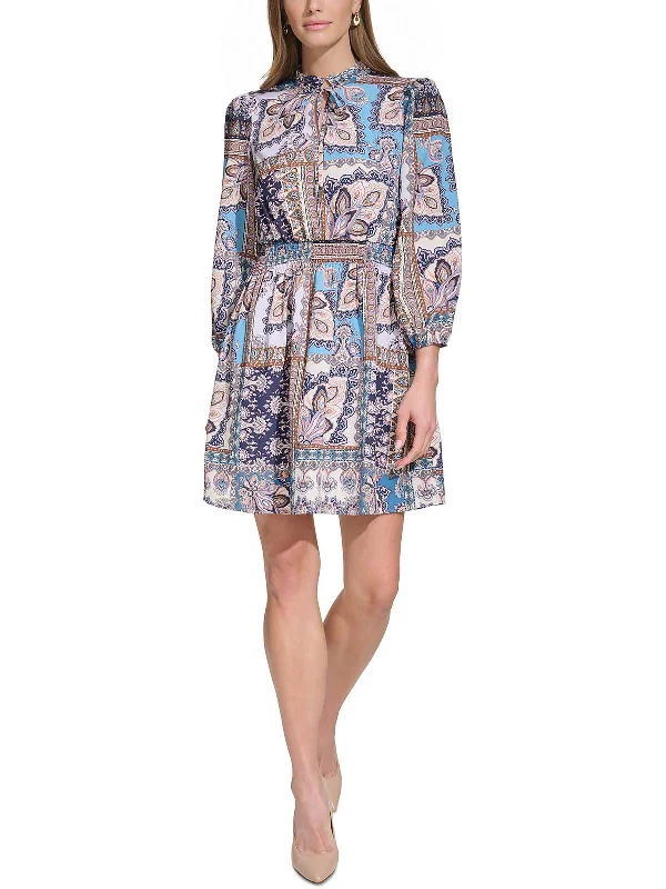 Find the Best Deals Here!Womens Tie Neck Short Mini Dress