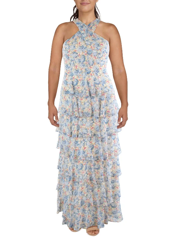 Get Ready to Save!Womens Tiered Criss-Cross Front Maxi Dress
