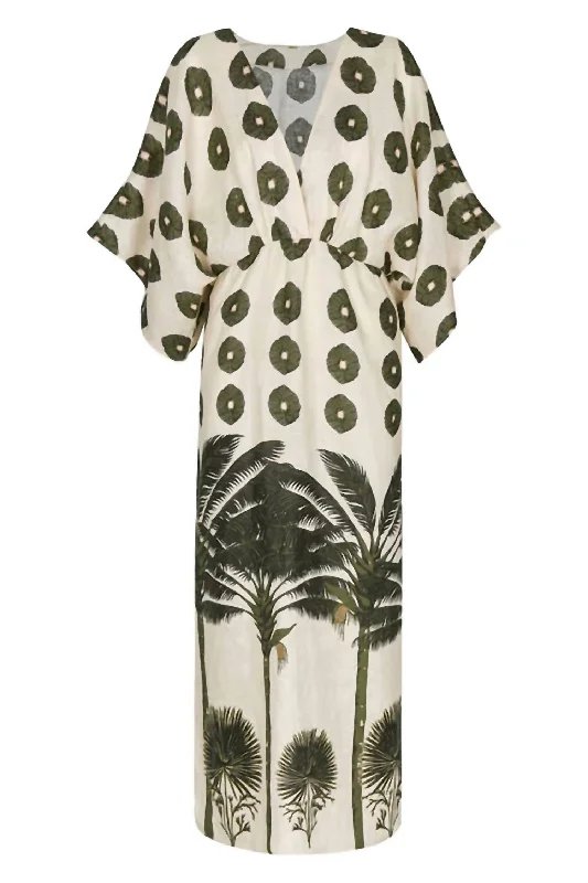 Buy One, Get One Free!Women's Topacio Linen Maxi Dress In Cream/ Green