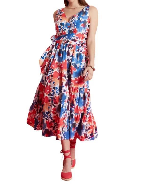 Your Wallet Will Thank You!Yvette Crossover Maxi Dress In Patriot Floral Multi