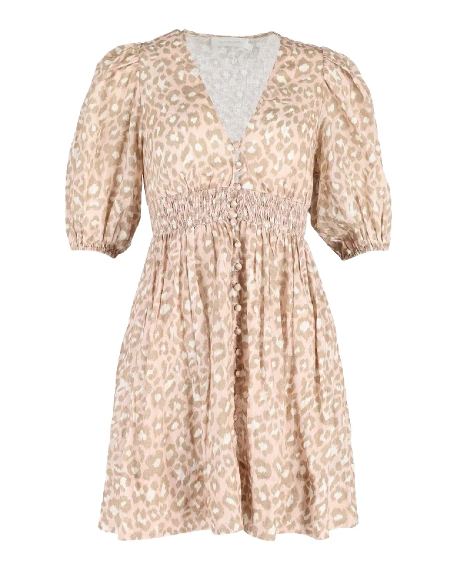 Shop the Hottest Deals!Zimmermann Carnaby Shirred Leopard-Print Mini Dress in Pink Linen