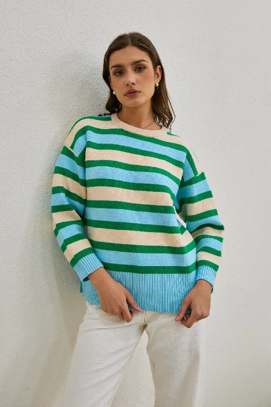 Your Favorite Items on Sale Now!Anya Green Blue Stripe Knit Sweater