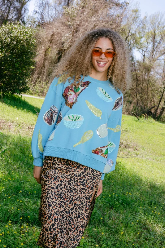 Get More for Less!Aqua Scattered Pizza Icon Sweatshirt