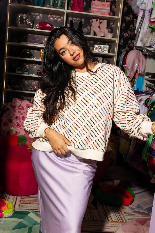 Your Best Deals Are Here!Beige Rainbow Stripe Sweatshirt