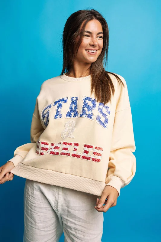 Upgrade for Less!Beige 'Stars & Sparkles' Sweatshirt