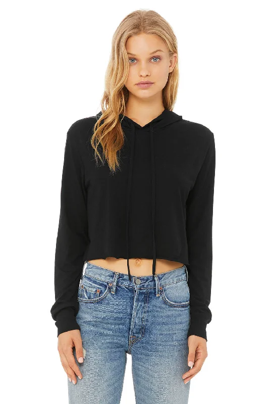 Snag the Best Prices Now!Bella + Canvas Womens Crop Long Sleeve Hooded Sweatshirt Hoodie - Solid Black