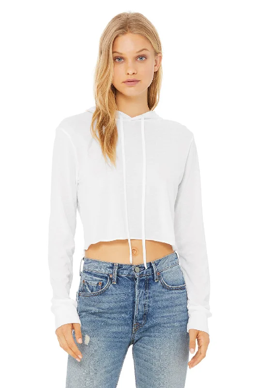 New Discounts Just Dropped!Bella + Canvas Womens Crop Long Sleeve Hooded Sweatshirt Hoodie - Solid White
