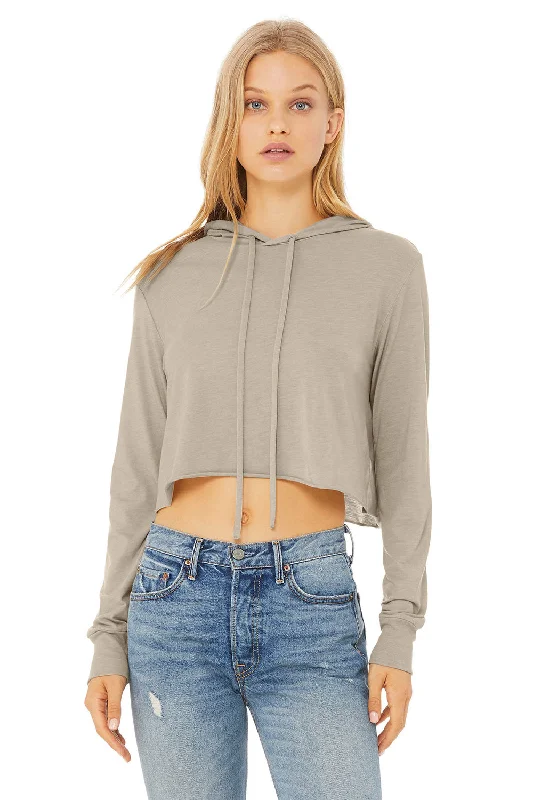 Every Deal is a Steal!Bella + Canvas Womens Crop Long Sleeve Hooded Sweatshirt Hoodie - Tan