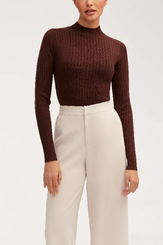 Score Huge Discounts Today!Blair Wide Rib Knit Bodysuit - Dark Brown
