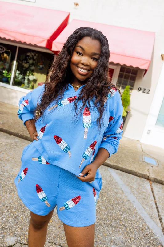 Buy More, Save More!Blue Bomb Pop Collar Sweatshirt