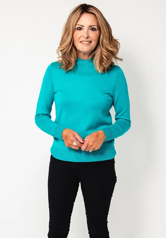 Buy More, Save More!Castle of Ireland Rhinestone V Neck Sweater, Green
