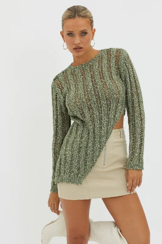 Save More When You Shop More!Evergreen Asymmetrical Hem Ribbed Knit Top Olive