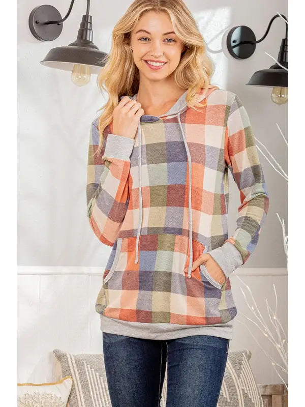 Steals and Deals Await!Heimish Multi Color Plaid Print Hoodie