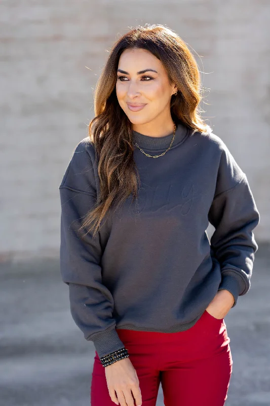 Price Drops You’ll Love!Jolly Cursive Embossed Crewneck