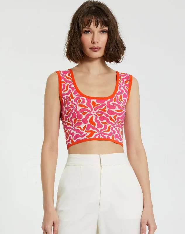 Get Ready to Save!Sleeveless Floral Knit Cropped Tank Top