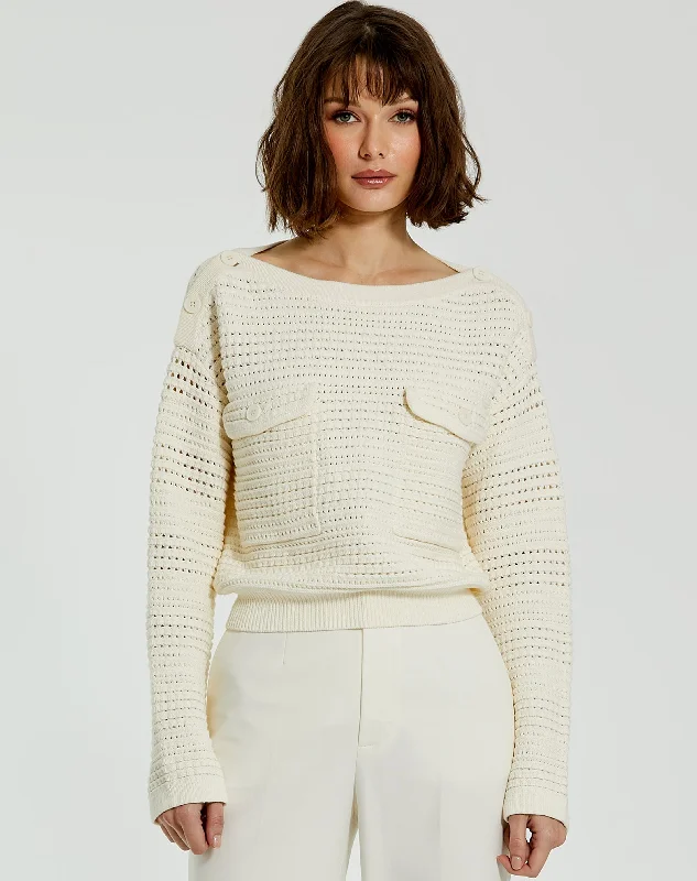Incredible Savings Inside!Long Sleeve Crochet Knit Crew Neck Sweater With Pockets