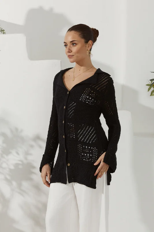 Limited Deals, Unlimited Savings!Kaori Black Crochet Knit Cardigan